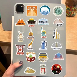 Traveling City Stickers for Laptop(50 Pcs),Gift for Kids Teens Adults Girl,World Travel Waterproof Stickers for Water Bottle,Vinyl Stickers for Scrapbook,Journal,Dairy,Skateboard