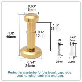 sourcing map 4pcs Wall Hook Copper Wall Mounted 1.8 Inch Hooks Bag Coat Towel Clasp Bathroom Robe Hanger w Screws Gold Tone