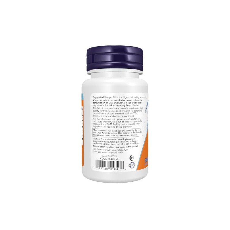 NOW Suplementos, Omega-3 180 EPA/120 DHA, Molecularmente destilada, Apoyo cardiovascular
