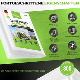 BIBODU Transparent Greenhouse Film, 2 x 3 m, Maximum Efficiency, 800 Gauge, Greenhouse Film, Film for Greenhouse, Perfect for Agriculture, Polytunnels and Gardens