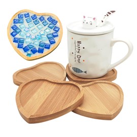 Bamboo Mosaic Coasters, Empty Bottom Bowls for Crafts, Mosaic Accessories, Drinking Cup Coasters, Plant Coasters, Art Plates(Heart), 4 Pack