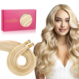 WENNALIFE I Tip Real Hair Extensions, 50 g, 100 Strands, 35 cm, Dirty Blonde Mixed Bleach Blonde Hair Extensions, Bonding Real Hair Extensions, Professional Hair Extensions, Real Human Hair Extensions