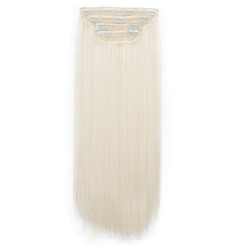 REECHO 24" Straight Long 4 PCS Set Thick Clip in on Hair Extensions White Blonde
