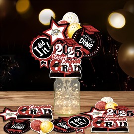 Graduation Party Decorations Class of 2025, 36 PCS Graduation Table Decorations, Grad Centerpieces Sticks with LED String Lights, Double Sided Grad Party Supplies for College High School, Black & Red