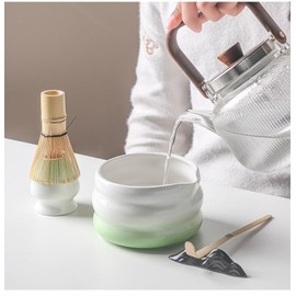 Zixrmor Premium Matcha Set with Powder - Matcha Bowl, Bamboo Whisk and Matcha Spoon Filter Spoon Matcha Set - Complete Matcha Tea Set for Traditional Japanese Tea Ceremony (Gradient Green)