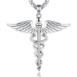 Vito Sterling Silver Caduceus Necklace for Women, RN Necklace Stethoscope Nurse Pendant Nurse Themed Jewelry Gifts for Doctor Graduation Medical, 22+2"