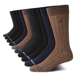 Nautica Mens Dress Socks - 10 Pack Breathable Stretch Crew-Length Work Socks for Men for Business Formal Wear (Sizes: 6-12.5), Size 6-12.5, Assorted Rib