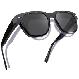 Myiaur Polarised Women's Sunglasses for Glasses Wearers UV400 with UV Protection TR90 Frame Lightweight, a02 black frame gray lens