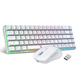 Snpurdiri 60% teclado y mouse inalámbricos para juegos, combo con retroiluminación LED recargable de 2000 mAh, teclado mini de sensación mecánica anti