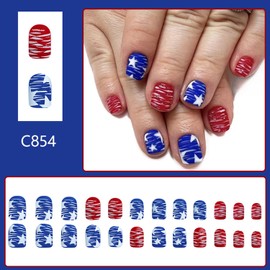 America Independence Day False Nails Patriotic 4th of July Press on Nails Matte Short Square Glue on Nail Red Blue Acrylic Nail for Women