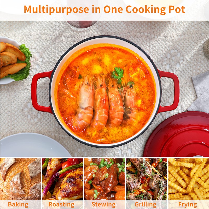 Velaze 6 QT Enameled Cast Iron Dutch Oven, Dual Handles