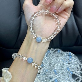 CHELYQST Beaded Bracelets for Women,Stretch Healing Crystal Bracelet Natural Stone Gemstone Jewelry Gifts,Clear Quartz&Aquamarine