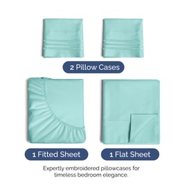 Queen Size 4 Piece Sheet Set - Comfy Breathable & Cooling Sheets - Hotel Luxury Bed Sheets for Women & Men - Deep Pockets, Easy-Fit, Extra Soft & Wrinkle Free Sheets - Spa Blue Oeko-Tex Bed Sheet Set