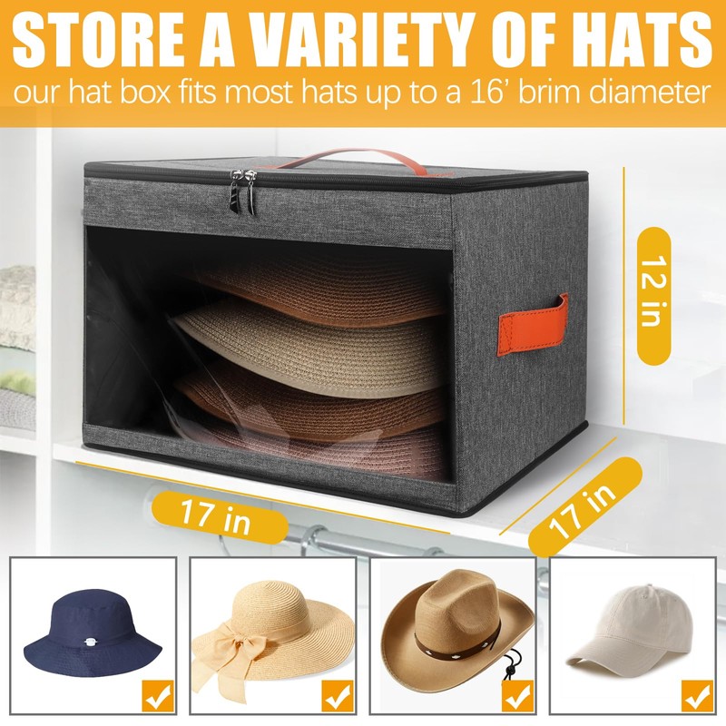 kushon Upgraded Hat Storage Box for Women & Men,Closet Hat