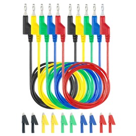 QWORK Pack of 5 Multimeter Test Leads 4 mm Banana Plugs with 10 Pieces Insulated Crocodile Clips, 5 Colours for Voltage Circuit Tester (19A 1000V, 5 Colours)
