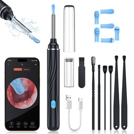 Tomaje Ear Wax Removal Tool Camera, Ear Cleaner with Camera, 1080P HD Ear Camera and 6 LED Light, Ear Wax Removal Kit with 6 Ear Pick, 6 Pcs Ear Set, Ear Camera Wax Removal for iOS & Android, Black