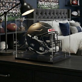 Football Helmet Display Case Full Size,Acrylic Helmet Display Case Black Acrylic Base,Self-Assembly Helmet Display Box Protection Holder Dustproof Sports Collectibles Storage Showcase