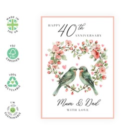 Central 23 Greeting Card - '40TH WEDDING ANNIVERSARY MUM DAD' - Perfect for Celebrating 40 Years of Love & Commitment - Ideal for Marking a Ruby Anniversary with Heartfelt Joy - Comes with Stickers