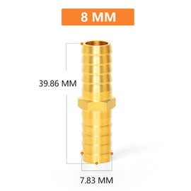 GASHER 10 Pieces Brass Hose Barb Reducer, 8mm Inch Barb Hose ID with 20 Hose Clamp