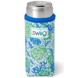 Swig Life Skinny Can Coolie, 12oz Slim Can Holder, Neoprene Insulated Cooler with Pocket, Covers for Tall Beer Bottles, Beach Accessories for Women (Shell Yeah)