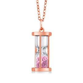 Gem Stone King 18K Rose Gold Plated Silver Genuine Pink Diamond Dust Hourglass Pendant Necklace (0.50 Ct, with 18 Inch Chain)