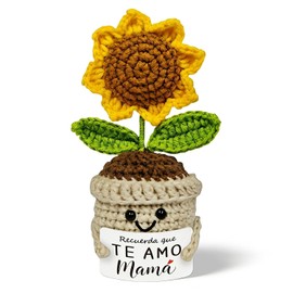Regalos Para Mamá, Girasol Miniatura de Punto Divertido, Dia de Las Madres Muñeca Tejida de Ganchillo con Tarjeta Te Amo Mamá, Regalo Mama 10 de Mayo Personalizados Originales,para Mama, Abuela, Mujer