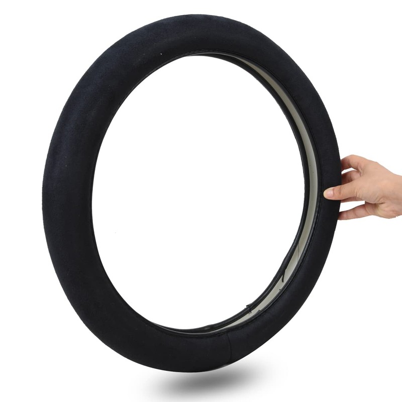 CAR Pass Black Faux Suede 14.5-15 Inch Memory Foam Steering