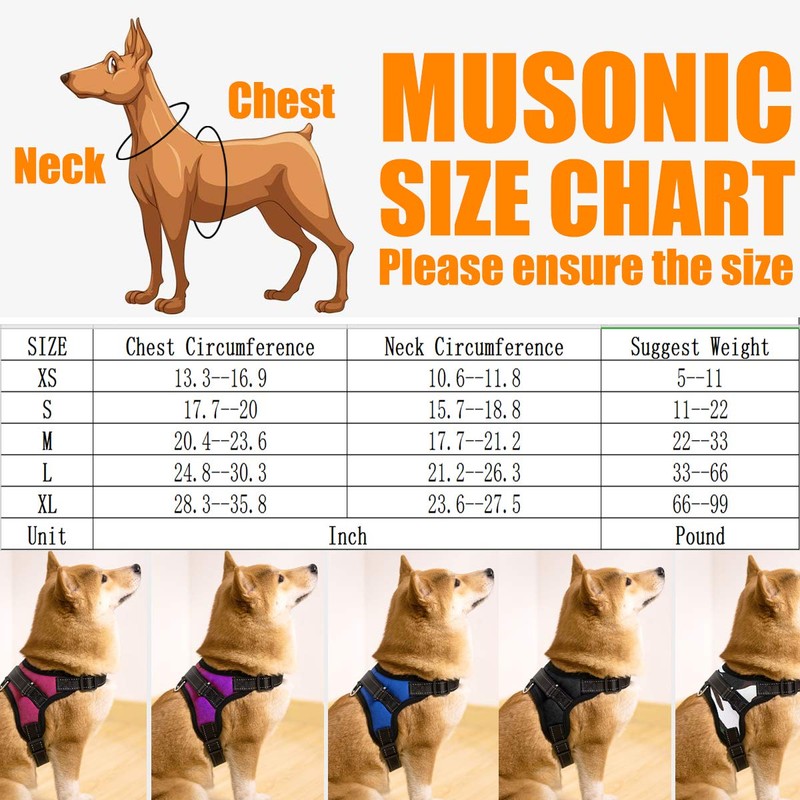 Musonic No Pull Dog Harness Breathable Adjustable Comfort Free Leash
