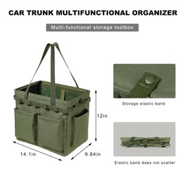 NYTKL Car Trunk Organizer, Large Capacity Collapsible Tote Wearable Cleaning Caddy Bag w/Adjustable Straps, Multifunctional Vehicle Storage Box for Groceries Tools Cleaning Supplies (Army Green)