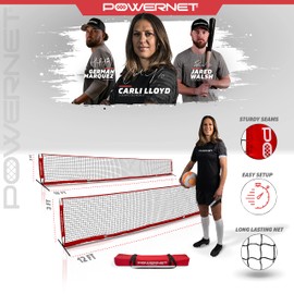 PowerNet Soccer Tennis Net | Portable Instant | Indoor Outdoor | Metal Collapsible Base Weighted | Durable Vertical Bow Posts | Quick Setup Easy Folding Storage | 1 Net + 1 Carrying Bag (18 ft x 3 ft)