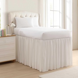 Laura Ashley - Bed Skirt, Refined Softness & Wrinkle-Resistant Twin XL Bedding, Tailored 3-Sided Design w/ 42″ Drop and Center Splits (White)