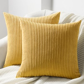 Topfinel Cushion Cover, 45 x 45 cm, Set of 2, Yellow Corduroy Striped Pattern, Cushion Covers, Decorative Cushion Covers, Sofa Cushion, Couch Cushion, Decorative Cushion Cover for Living Room