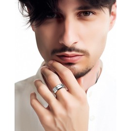 MomentWish Tungsten Ring for Men, Anniversary Day Gift for Him, Moissanite Wedding Band for Men, 8MM Tungsten Band Silver Promise Ring-Size8