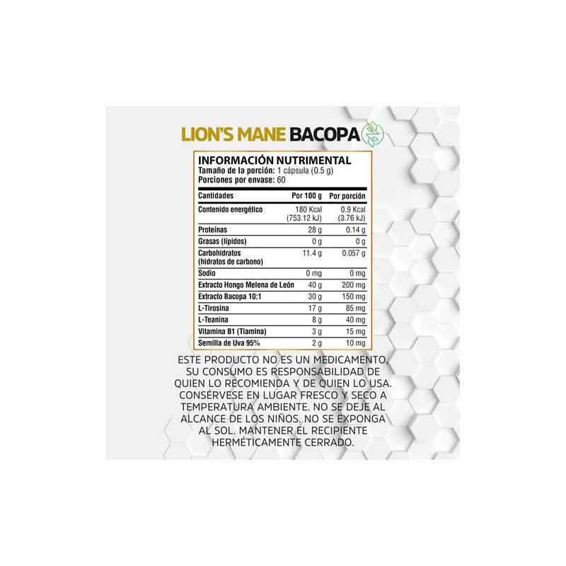 Melena De León Bacopa Con L-tirosina Nowek Lions Mane Bacopa