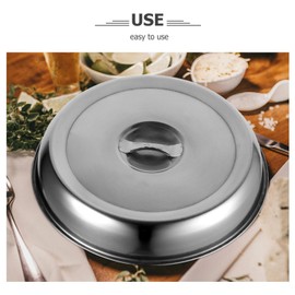Metal Food Cloche 2pcs Stainless Steel Cheese Melting Dome Metal Food Dome Cover Round Steaming Basting Cover Lid for Outdoor& Indoor- 24CM Serving Food Cover