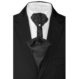 Vesuvio Napoli PreTied ASCOT Paisley Solid BLACK Color Cravat Men's Neck Tie