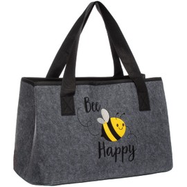 Brandsseller Bee Happy Felt Bag, Leisure Bag, Practical Shopping Bag, Bee Shopping Bag with Embroidered Appliques, gray