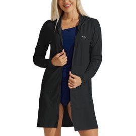 Willit UPF 50+ Women's Swim Cover Up Sun Protection Beach Swimwear Bathing Suit Long Hoodie Jacket SPF Black XL