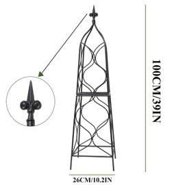 GOOOXIM Obelisk Trellis for Garden - 38.3" x 10.03" Durable Metal Climbing Support for Roses, Vines & Flowers | Elegant Black Design with Decorative Top & Hollow Sides