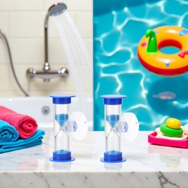 2Pcs Blue Sand Timer for Kids,Blue Toothbrush Timer for Kids 2mins Sand Clock Timer,Plastic Suction Cup Hourglass Sandglass Desktop Ornament Party Favors Thermometers and Timers