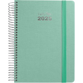 Grafoplas | Agenda 2025 Week View a6 | Fancy Model | Mint | Spanish | Spiral | Hard Cover Lined Fabric | Elastic Closure | January to December | Includes Stickers Icons and Messages | FSC