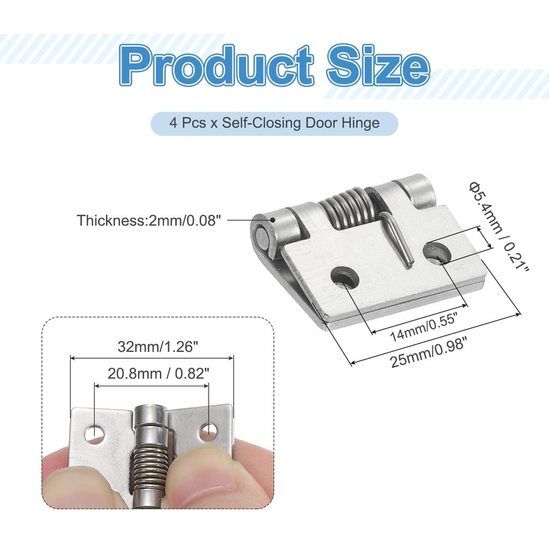 sourcing map 4Pcs Spring Hinge, 1" Length 304 Stainless Steel