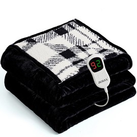 JKMAX Heated Electric Blanket Full Size - 72"x84" Flannel Heating Blanket with 10 Heating Levels & 5 Time Settings Over-Heat Protection, Winter Warmer for Adults with ETL Certification（Black）