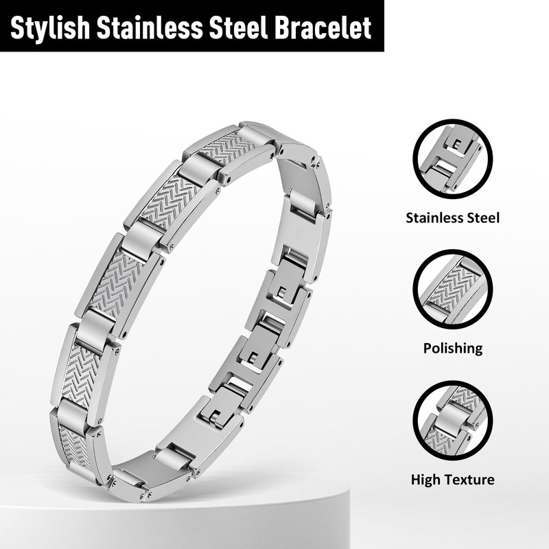 Feifuli Men's Stainless Steel Bracelet 7.5-8.9 Inches Solid Thick Chain
