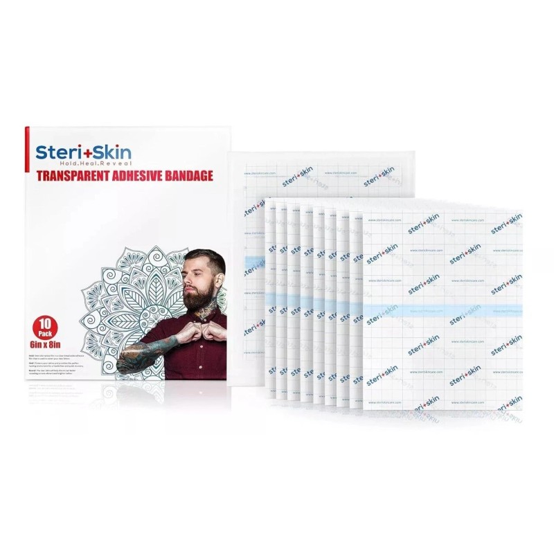 Steri+Skin Tattoo Aftercare Healing Wrap - 10 Pack 6x8 Transparent