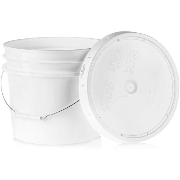 3.5 Gallon White Plastic Bucket & Lid - Durable 90 Mil All Purpose Pail - Food Grade - Contains No BPA Plastic - Recyclable - 5 Pack