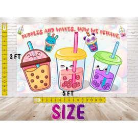5x3 FT Boba Tea Birthday Backdrop - Colorful Bubble Tea Party Photography Background for Celebrations, Events, and Themed Decorations