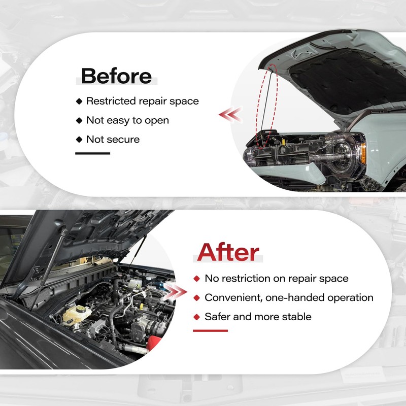 Front Hood Lift Struts, Bolt in System Hood Supports Struts