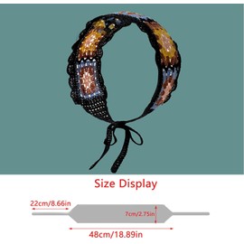 Crochet Hair Bandanas Headbands Women Floral Hippie Hair Scarfs Tie Back Knitted Kerchief Headband Knit Head Wraps Summer Boho Accessories for Women Girls (White,Black) Two color options. (Black, One size)