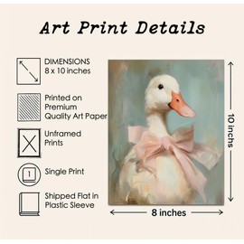 Cute Duck with Pink Bow Wall Art Girly Room Decor College Dorm Wall Art Soft Pastel Tones Painting Print Vintage Aesthetic Wall Decor Kids Room Decor (8 x 10 inch Print)